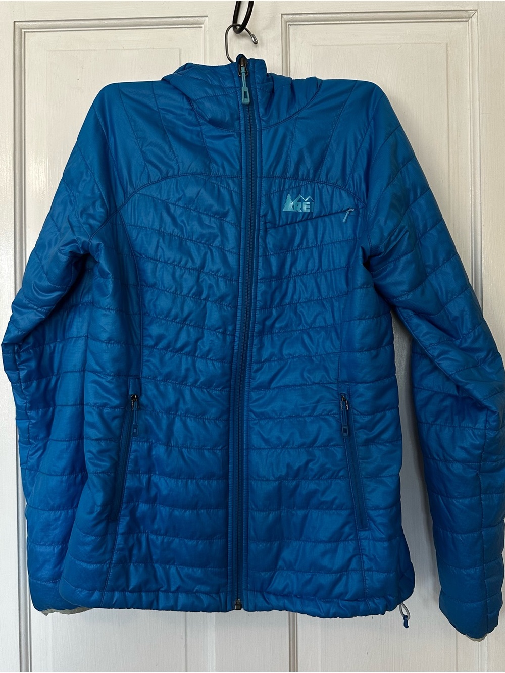 REI Women's Bright Blue Quilted Hooded Puffer Jacket